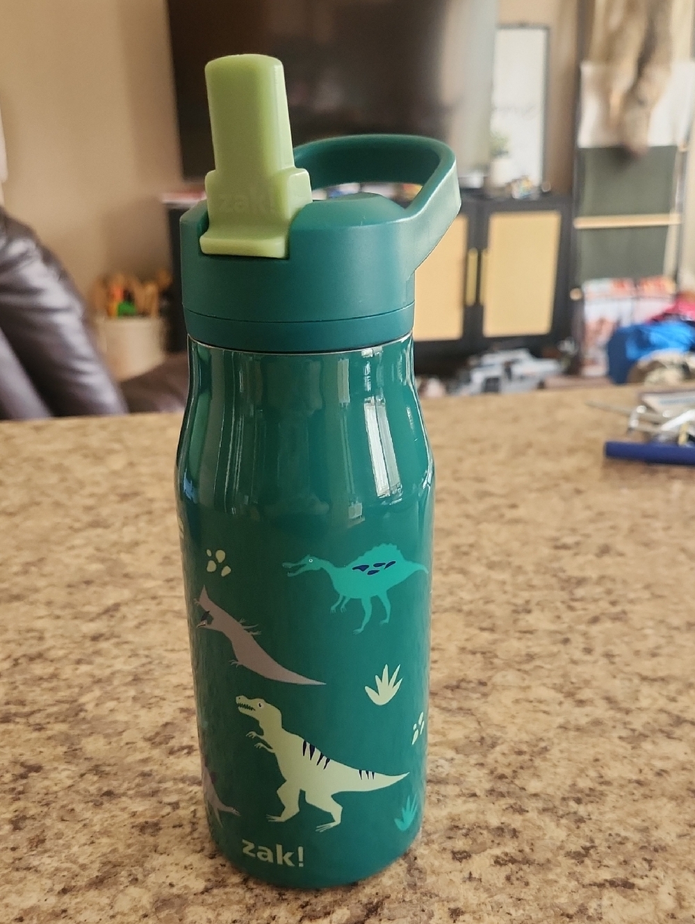 Zak! Teal Dinosaur Kids Water Bottle with Straw
